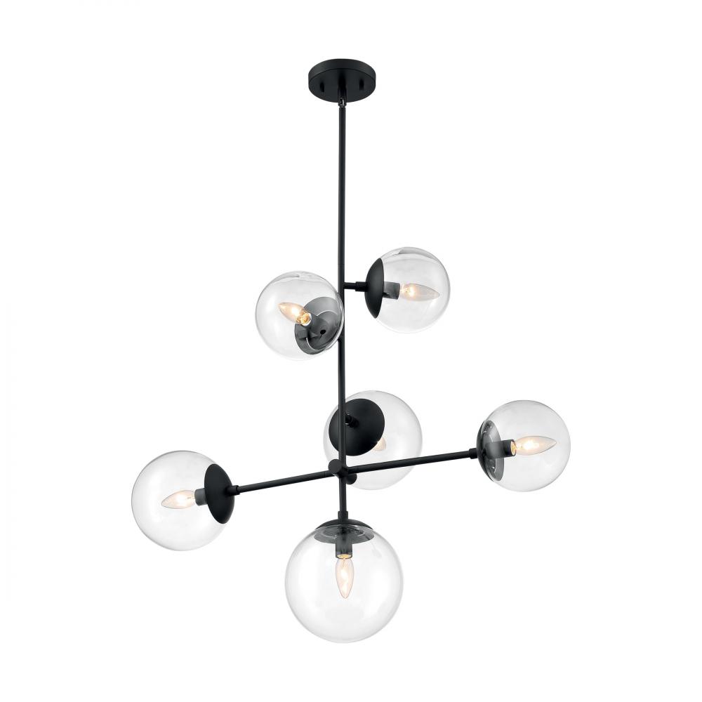 Sky - 6 Light Pendant with Clear Glass - Matte Black Finish