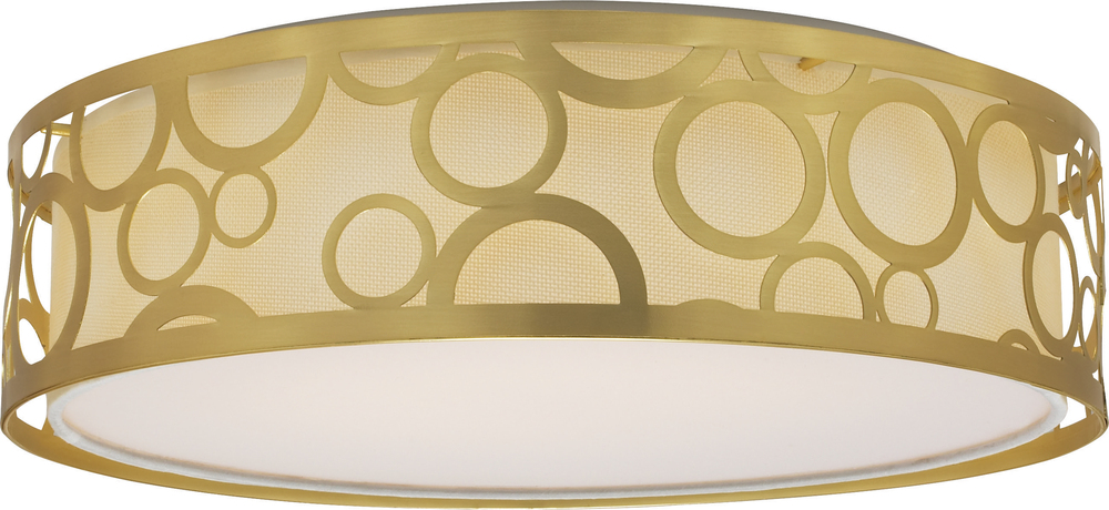 15" Filigree LED Decor Flush Mount Fixture - Natural Brass Finish - White Fabric Shade