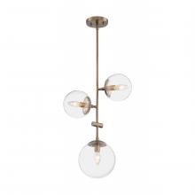 Nuvo 60/7124 - Sky - 3 Light Pendant with Clear Glass - Burnished Brass Finish