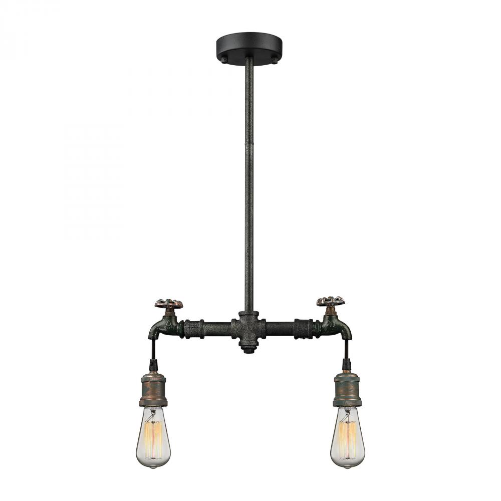 Jonas 2-Light Chandelier in Multi-Tone Weathered with Faucet Motif