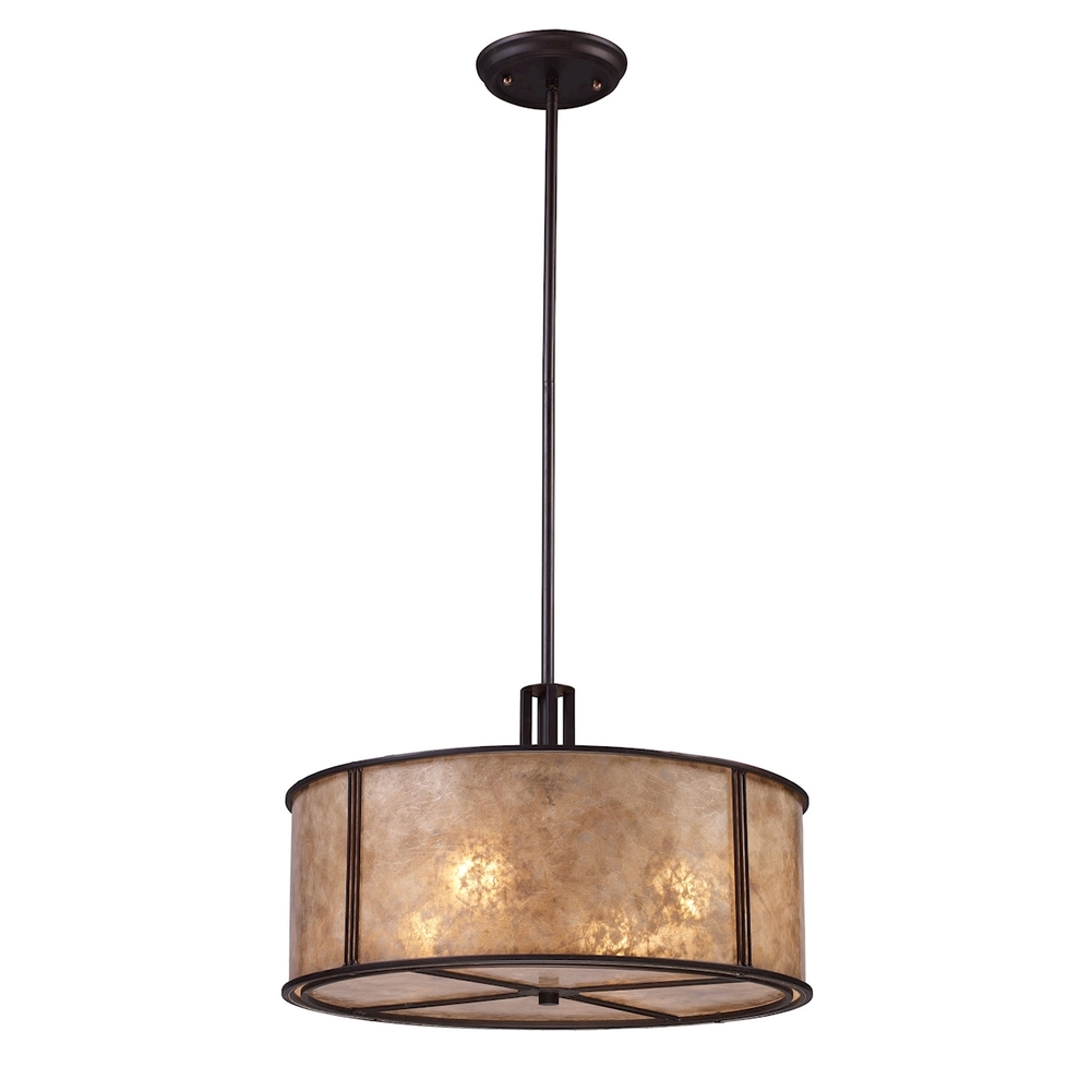 Barringer 4-Light Chandelier in Aged Bronze with Tan Mica Shade